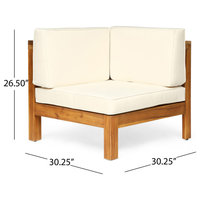 GDF Studio Oana Outdoor 5 Seater V Shaped Acacia Wood Sectional Sofa Set, Teak/Beige