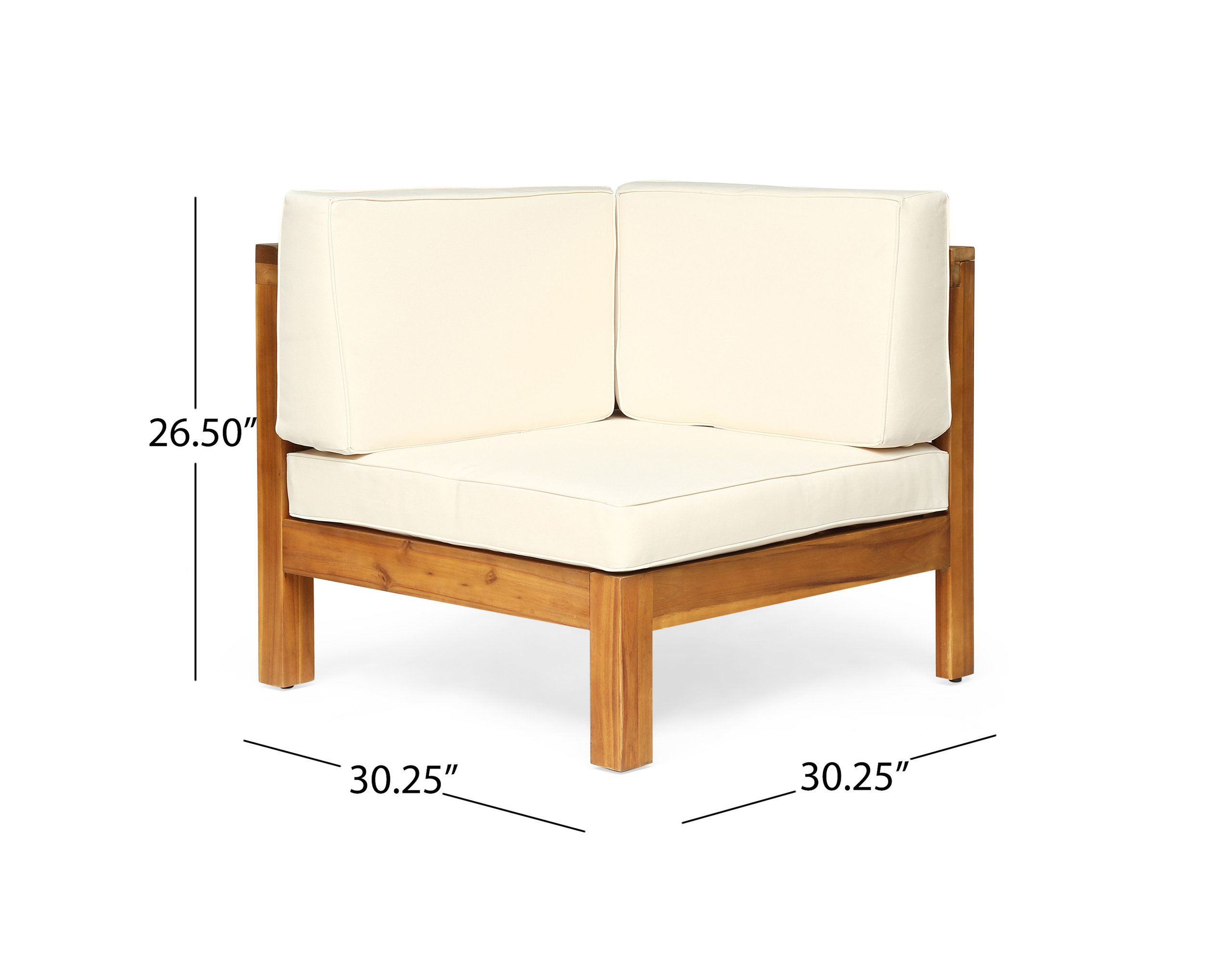 GDF Studio Oana Outdoor 5 Seater V Shaped Acacia Wood Sectional Sofa Set, Teak/Beige