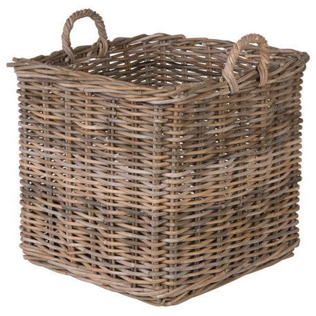 Kobo Square Rattan Basket, Gray-Brown, 16"x16"x19"