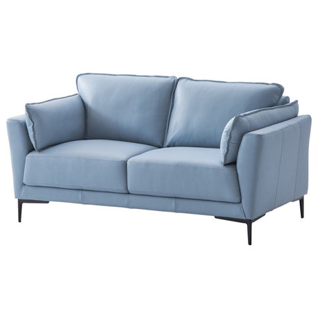 ACME Mesut Leather Upholstered Loveseat in Light Blue and Black