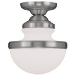 Livex Lighting - Oldwick Ceiling Mount, Brushed Nickel - Sleek and simple lines define this beautiful brushed nickel flush mount. The clean, bold look of modernity blends with a raw industrial inspiration and hand blown white opal glass give this design a versatile and eclectic look that works with nearly any style of home decor.