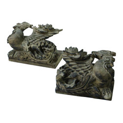 Chinese Pair Wood Carved Dimensional Phoenix FengShui Figures - Decorative Objects And Figurines