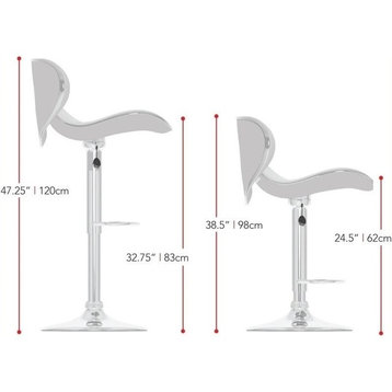 Atlin Designs 31.75" Curved Saddle Fabric/Steel Barstool in White (Set of 2)