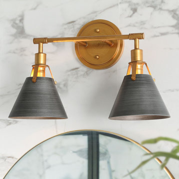 LNC Modern Gray/Gold Metal Bathroom Vanity Light, 2-Light Wall Sconce