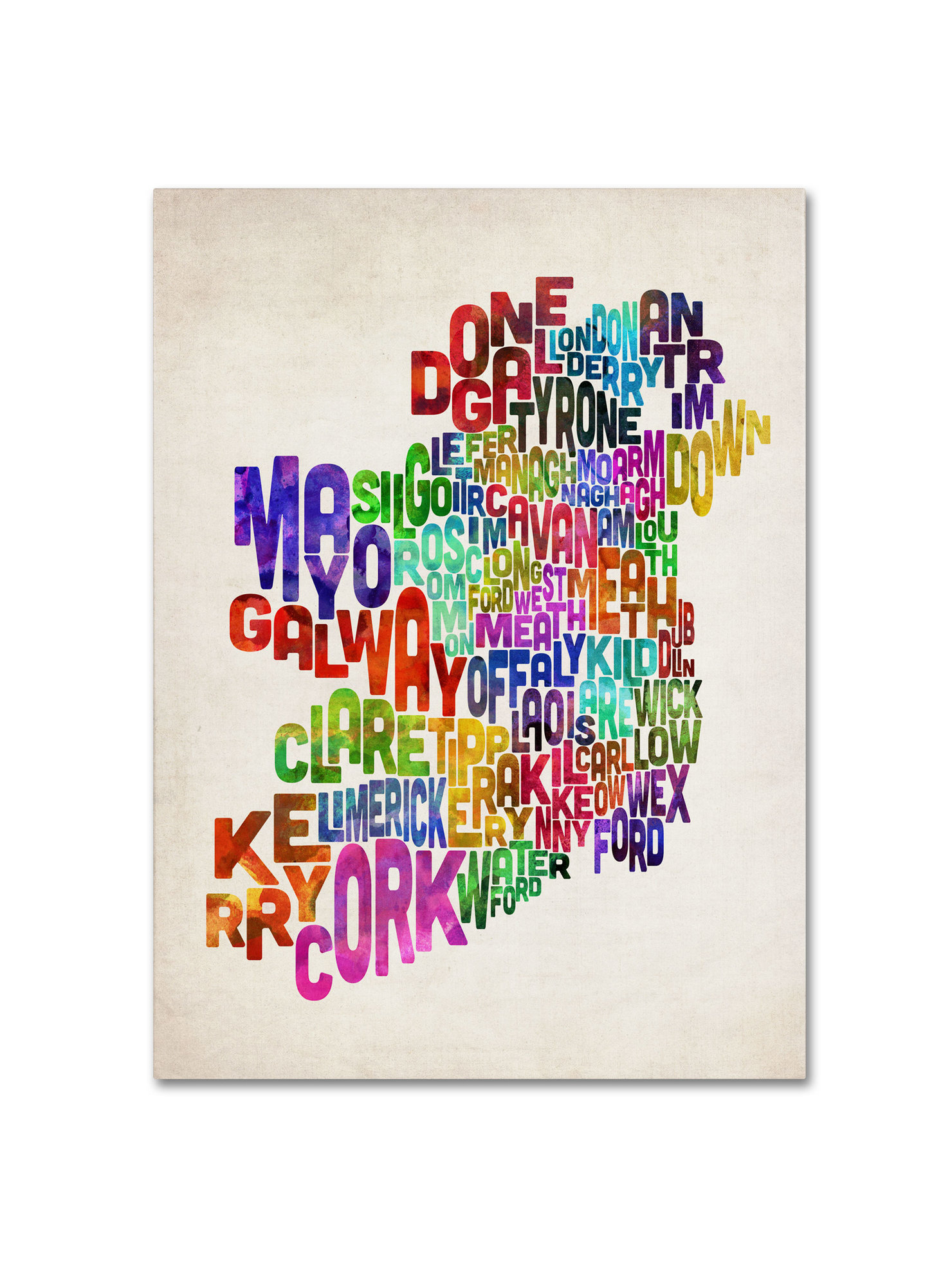 Ireland Text 'Ireland Text Map 3' Canvas Art by Michael Tompsett, 16