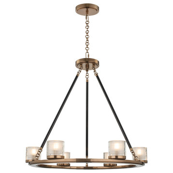 Library 24x22" 6-Light Transitional Chandelier, Library Brass