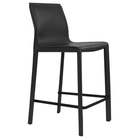 Elite Living Stan Leather 26" Counter Height Bar Stool, Black