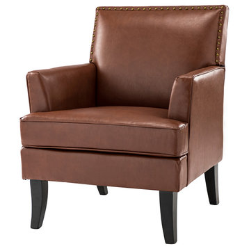 34" Living Room Accent Chair With Arms, Brown