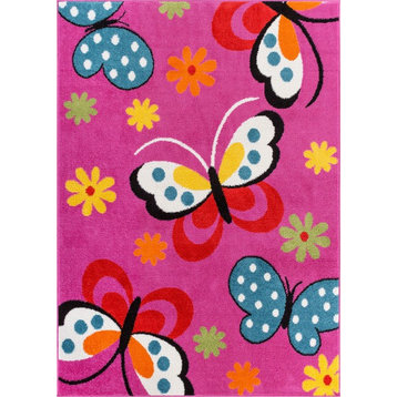 StarBright Daisy Butterflies Pink Modern Bright Kids Area Rug 0930 3'3''x5'