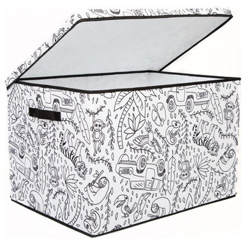 Kid's Coloring Medium Lidded Trunk with Removable Divider, Jungle Print