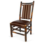 Genesee River - Hickory Dining Chair - Tenoned hickory chair with brown, tan, red serape stripe fabric on back of chair, seat is brown leather. Bench made in Pennsylvania. Seat height 19" from floor. All sales are final.