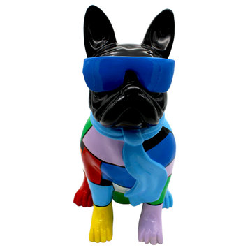 Interior Illusions Plus Blue Patchwork Expressionist Dog With Glasses 14" Tall