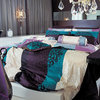 820Tc Turquoise, Purple And Black Damask Sheet Set, King