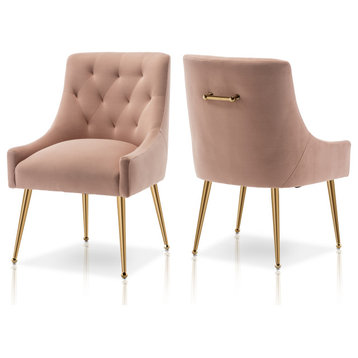 SEYNAR Elegant Velvet Dining Chairs Set of 2, Tufted Upholstered Accent Chair, Pink