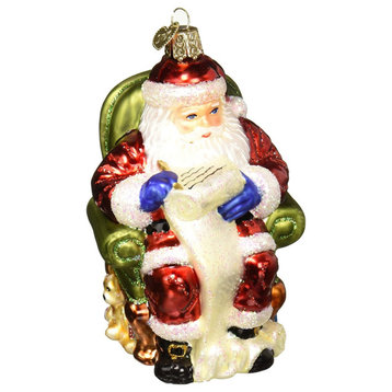 Old World Christmas 40300 Glass Blown Santa Checking His List Ornament