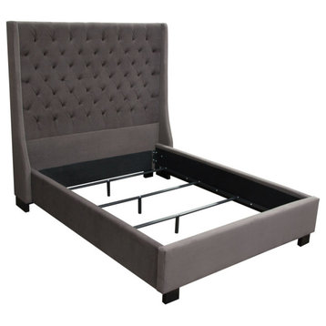 Park Avenue Eastern King Bed With Vintage Wing, Smoke Gray Velvet