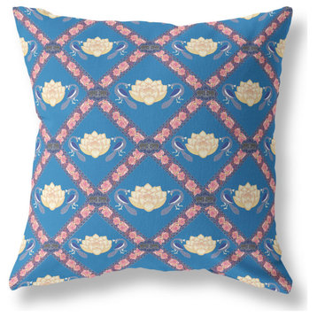 Lotus Peacock Rose Suede Zippered Pillow With Insert Blue Yellow Pink