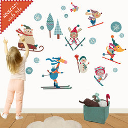 Vinilo infantil tela Esquiadores felices - Kids Wall Decor