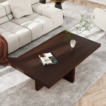 Modern Rectangle Wood Coffee Table Cocktail Table, Walnut