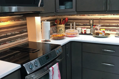 Inspiration for a contemporary kitchen remodel in DC Metro with multicolored backsplash and ceramic backsplash