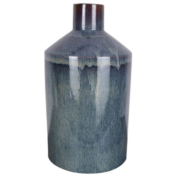 9"x15.7" Ceramic Bottle Vase, Medium Jumbo, Neutral Modern Room Decor Blue