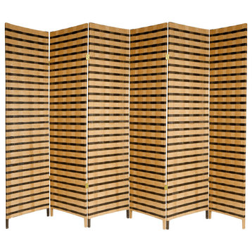 Room Divider, Natural Fiber Panels & Cross Woven Pattern, Brown/Beige, 6 Panels