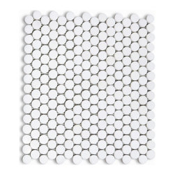 Stone Center Corp - Thassos White Marble 3/4 inch Penny Round Mosaic Tile Polished, 1 sheet - Wall And Floor Tile