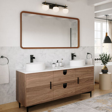 Newton Bath Vanity, Walnut, 60", Double Sink, Freestanding