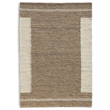 Hand Woven Brown with Partial Ivory Border Wool Rug by Tufty Home, 2.3x9