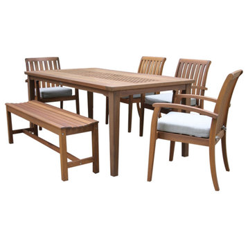7 Person Checkerboard Dining Table With Eucalyptus Stacking Chairs