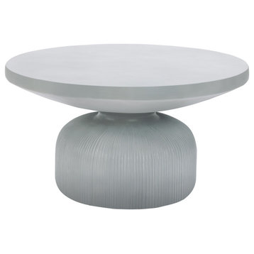 LuxenHome Light Gray MgO Indoor and Outdoor Round Coffee Table