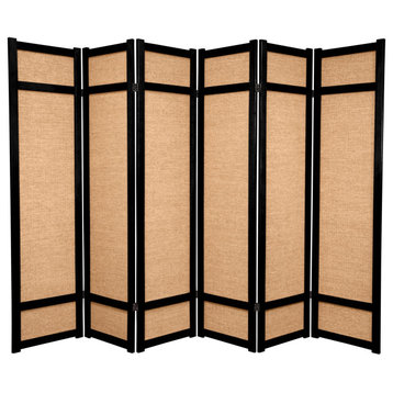 Traditional Room Divider, Wooden Frame With Jute Screens, Rosewood/6 Panels