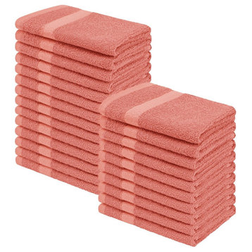 24 Piece Cotton Solid Face Cloth Towel Set, Coral