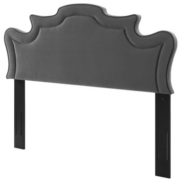 Headboard, Twin Size, Charcoal Gray, Velvet, French, Mid Century Guest