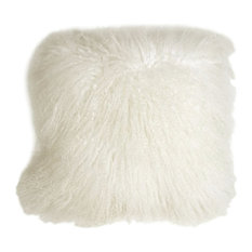 100% Authentic Mongolian Sheepskin Throw Pillow with Insert (16+ Colors), Snow W