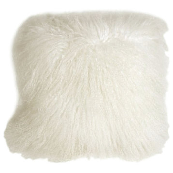 Genuine Mongolian Sheepskin Throw Pillow with Insert (16+ Colors), White