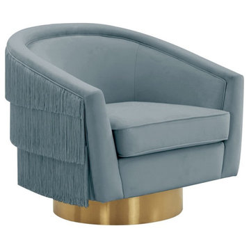 TOV Furniture Flapper 17.3" Transitional Velvet Swivel Accent Chair in Bluestone