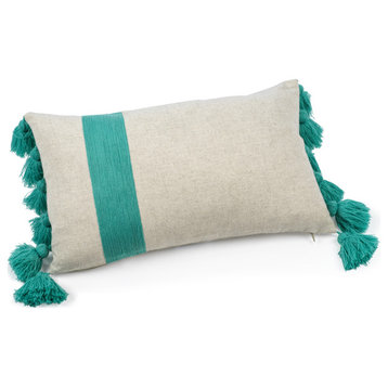Positano 12"x20" Embroidered Throw Pillow with Tassels, Turquoise