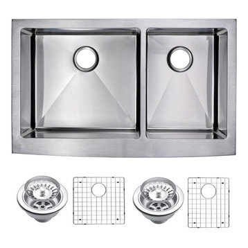36" X 22" 15mm Radius 60/40 Double Bowl Stainless Steel Apron Front Kitchen Sink