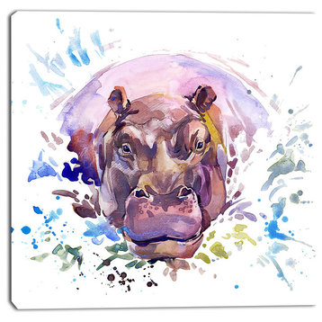 "Hippopotamus Watercolor", Animal Canvas Artwork, 30"x30"