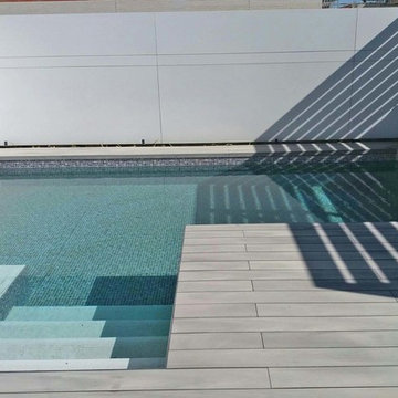 Piscina de diseño y pequeño jardín.