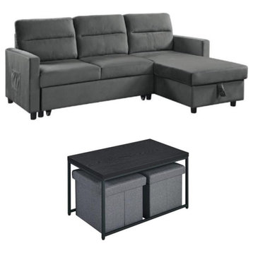 Home Square 4-Piece Set with Velvet Sleeper Sofa and Coffee Table Set