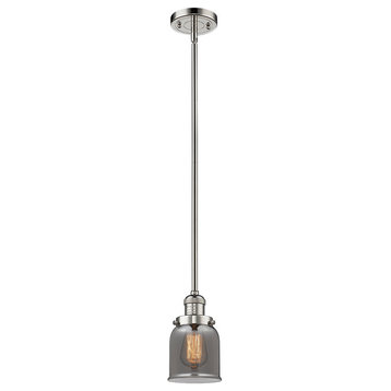 Small Bell 1-Light LED Pendant, Polished Nickel, Glass: Plated Smoked