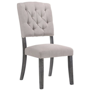 ACME Bernard Upholstered Dining Side Chair in Weathered Gray Oak (Set of 2)