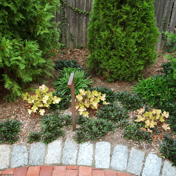 Cobble edge detail, lighting detail, and immature plantings