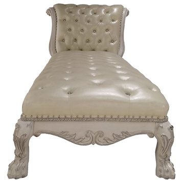 ACME Furniture Dresden Upholstered Faux Leather Chaise with Tight Seat in White