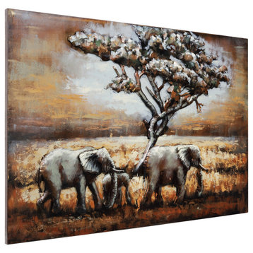 "Elephants" Mixed Media Iron Hand Painted Dimensional Wall Art