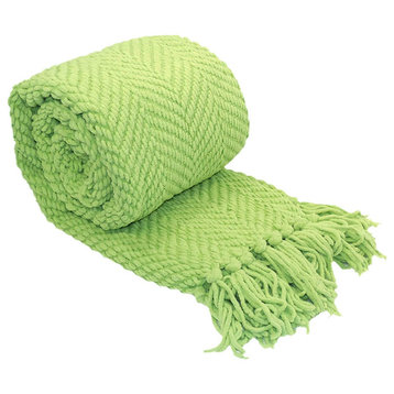 Tweed Knitted Throw Blanket, Lettuce Green, 50"x60"