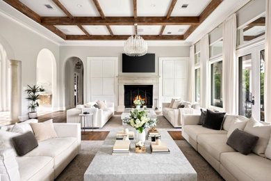 Example of a transitional living room design in Dallas