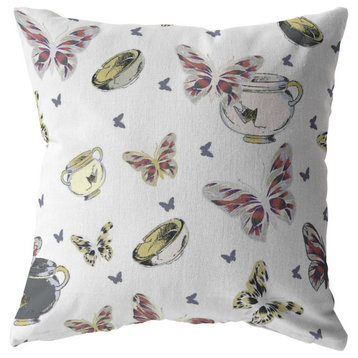 28" White Butterflies Indoor Outdoor Throw Pillow